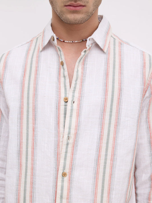 Olive Multi Striped Slub Textured Shirt