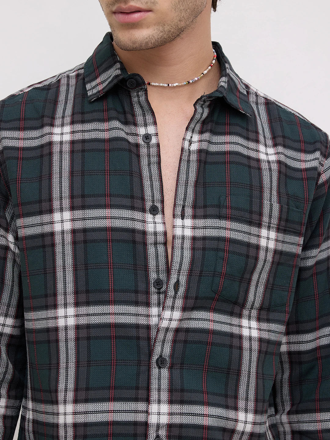Deep Forest Green Contrast Checks Shirt