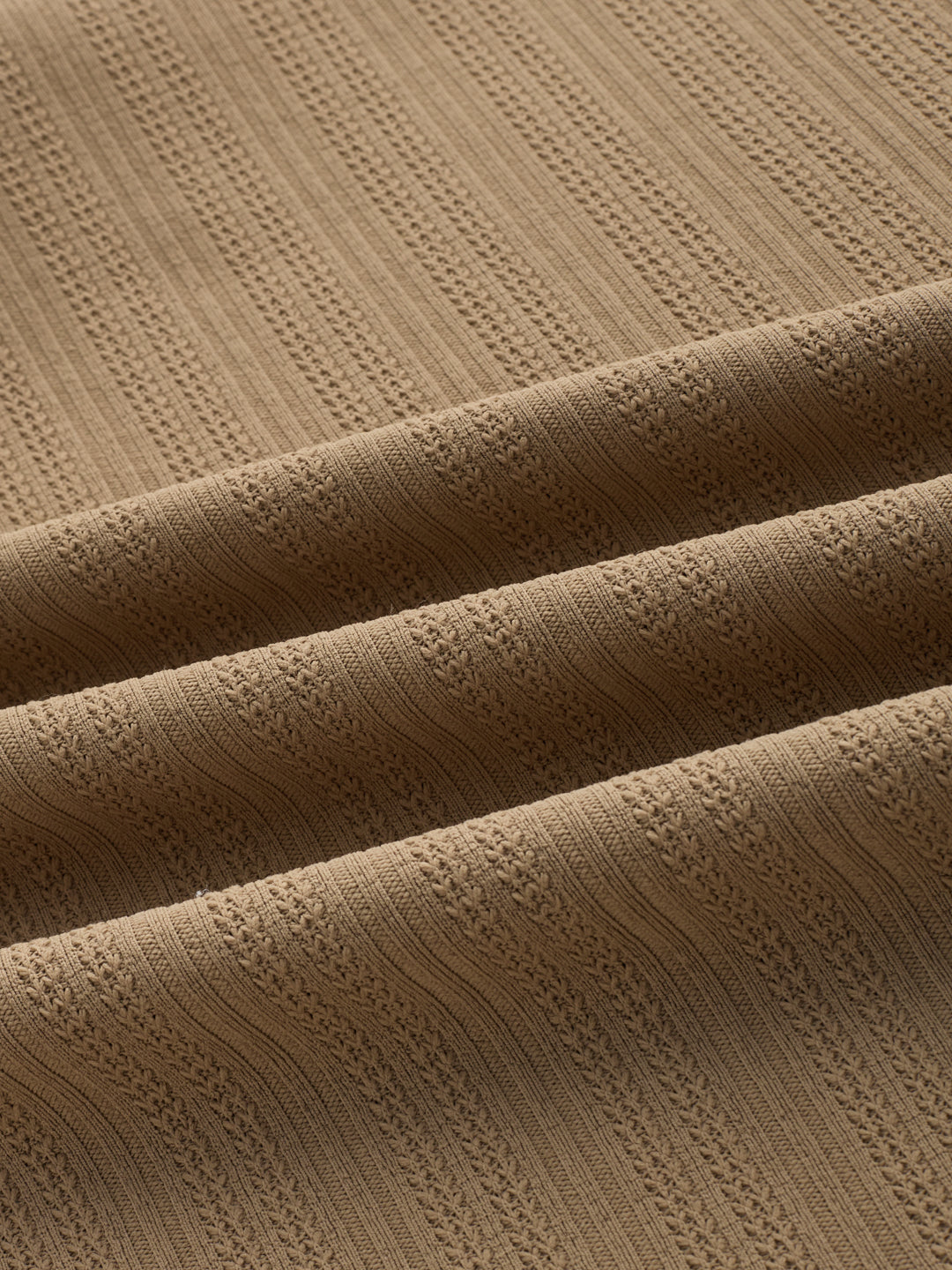 Soft Khaki Ribbed Textured Polo Oversized Knitted Shirt
