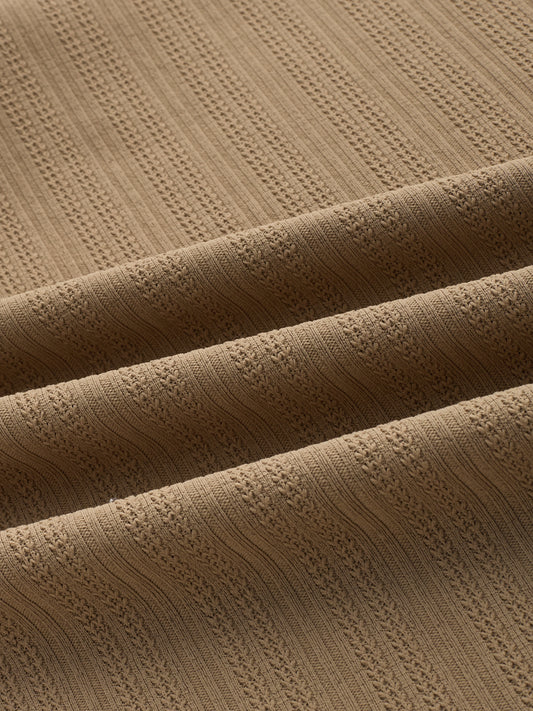Soft Khaki Ribbed Textured Polo Oversized Knitted Shirt