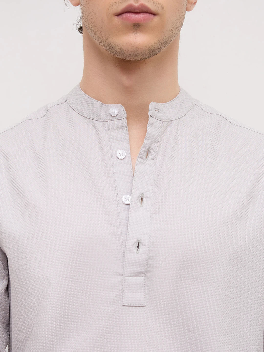 Grey Micro Basket Weave Kurta