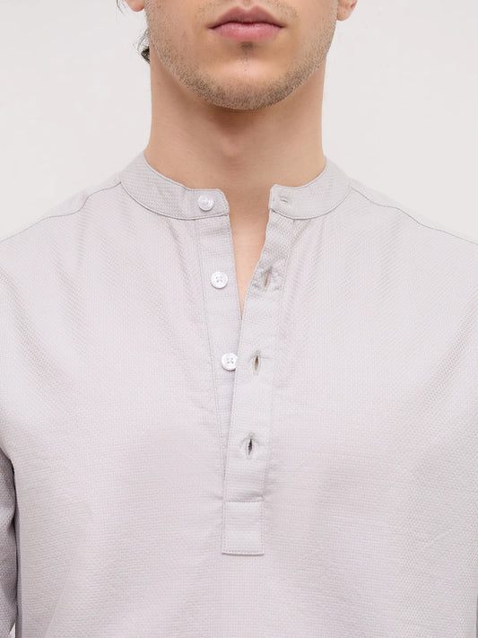 Grey Micro Basket Weave Kurta