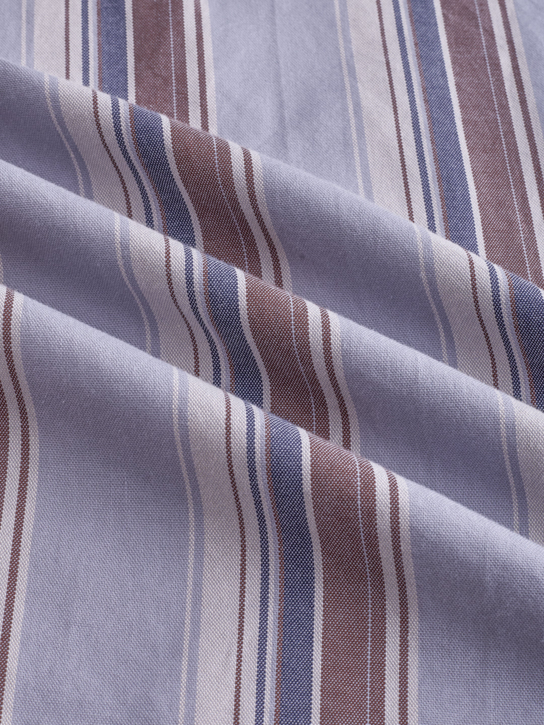 Blue & Brown Bold Stripes Stand Collar Oversized Shirt