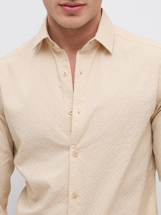 Minimal Beige Textured Shirt