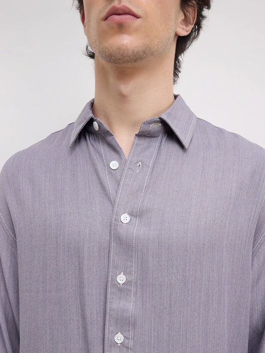 Rich Graphite Grey Softgrain Weave Boxy Fit Crop Shirt
