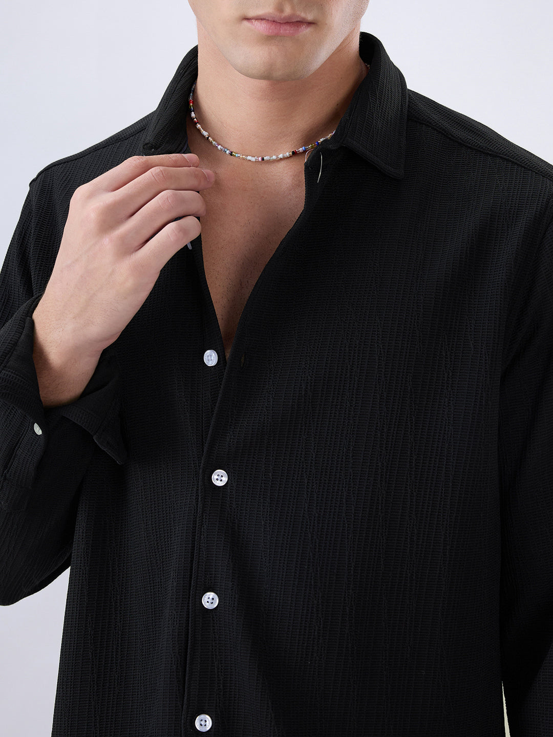 Jet Black Matrix Weave Knitted Shirt