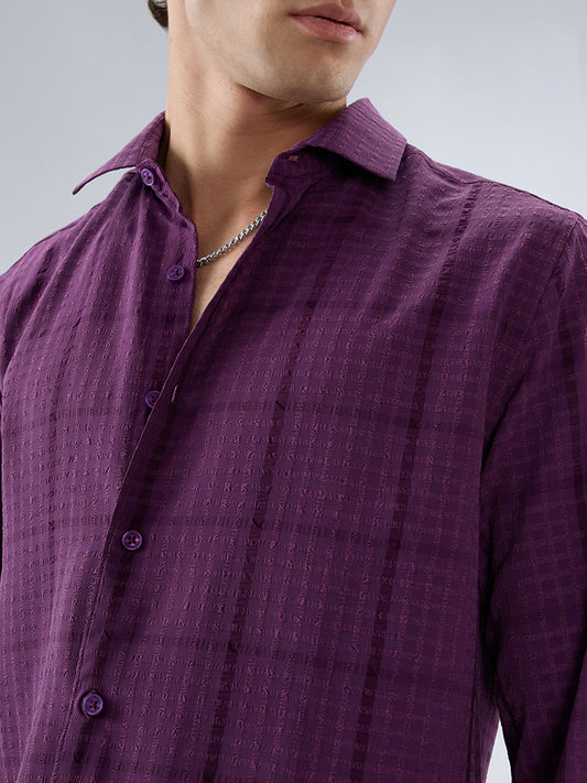 Elegant Plum Micro Checks Textured Shirt