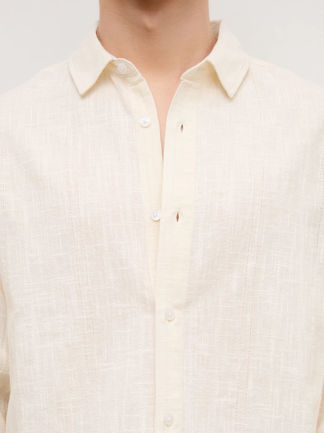 Ivory Sheer Striped Cuffless Oversized Shirt