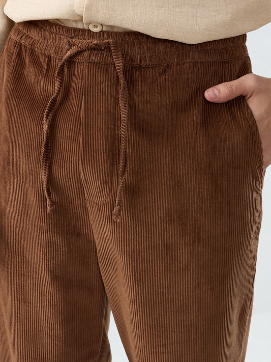 Chocolate Brown Corduroy Straight-Fit Trousers