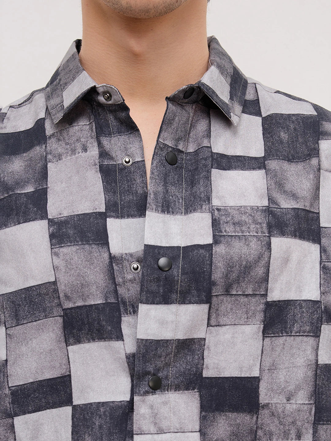 Graphite Grey Abstract Printed Cuffless Oversized Shirt