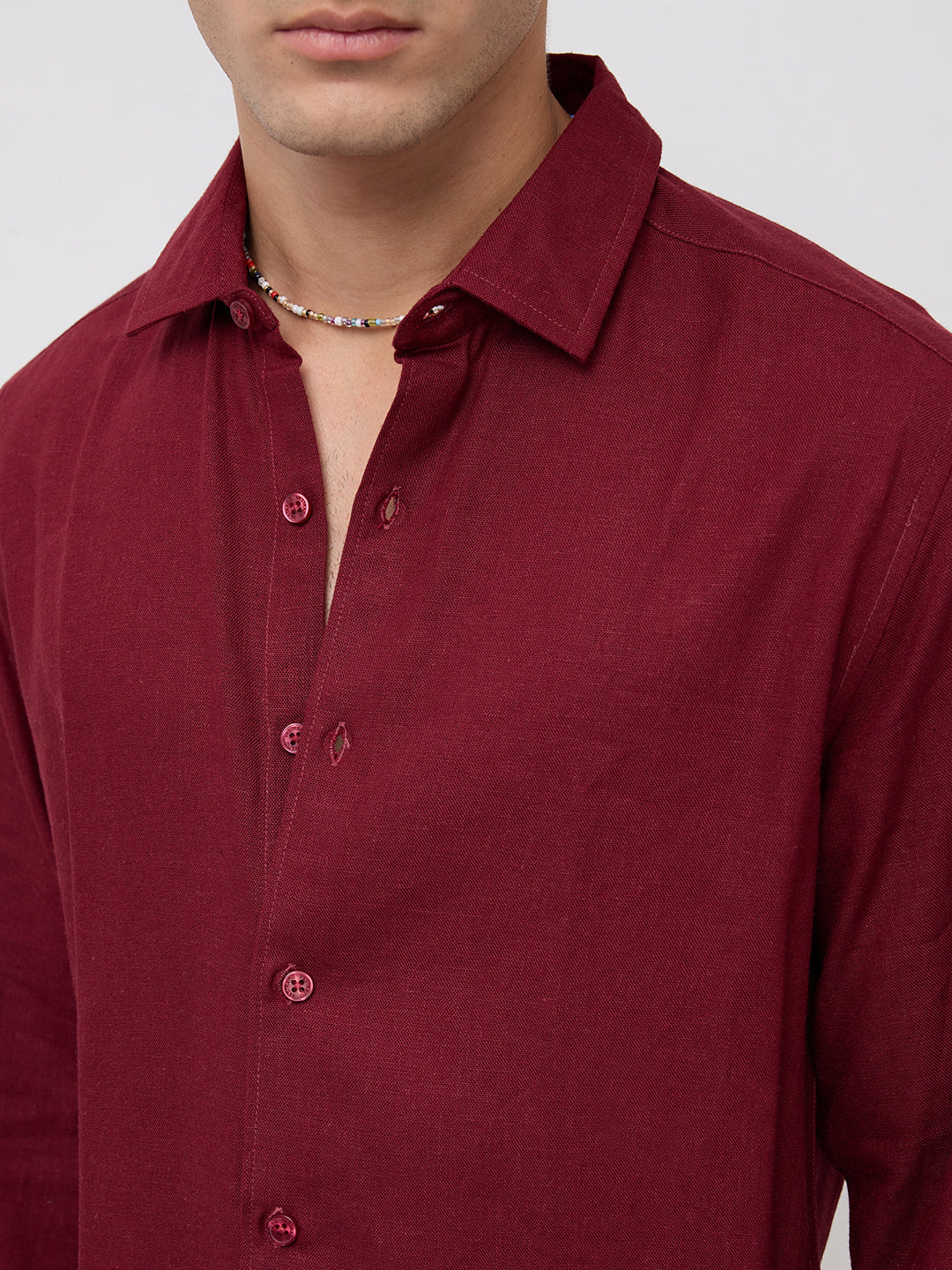 Elegant Maroon Linen Blend Everyday Shirt