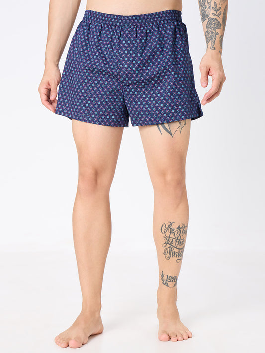 Navy Cosmic Grid & Black Graphic Printed Boxers