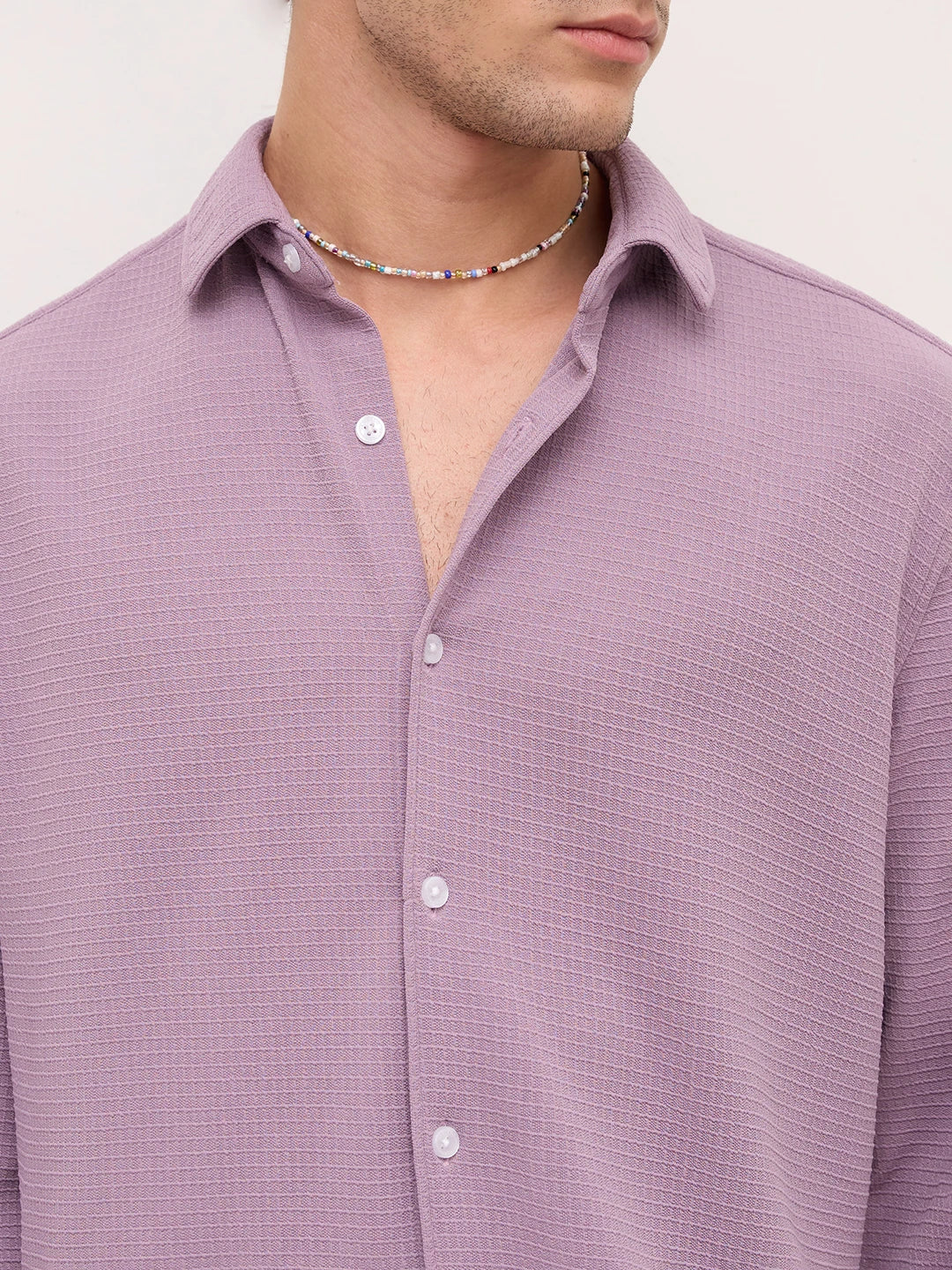 Refined Dusty Lilac Gingham Checks Knitted Shirt