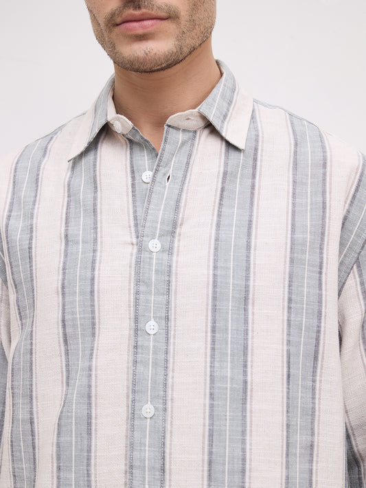 Sage Field Multitone Loomstriped Boxy Fit Crop Shirt