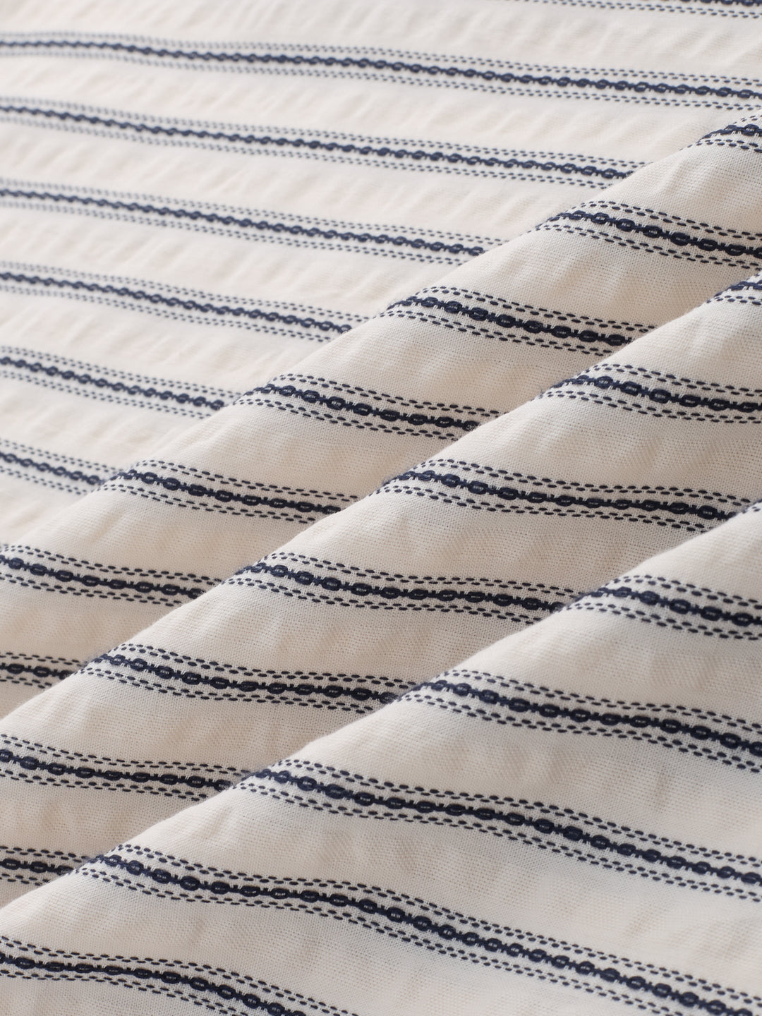 Coastal Ivory Motif Striped Seersucker Embroidered Kurta