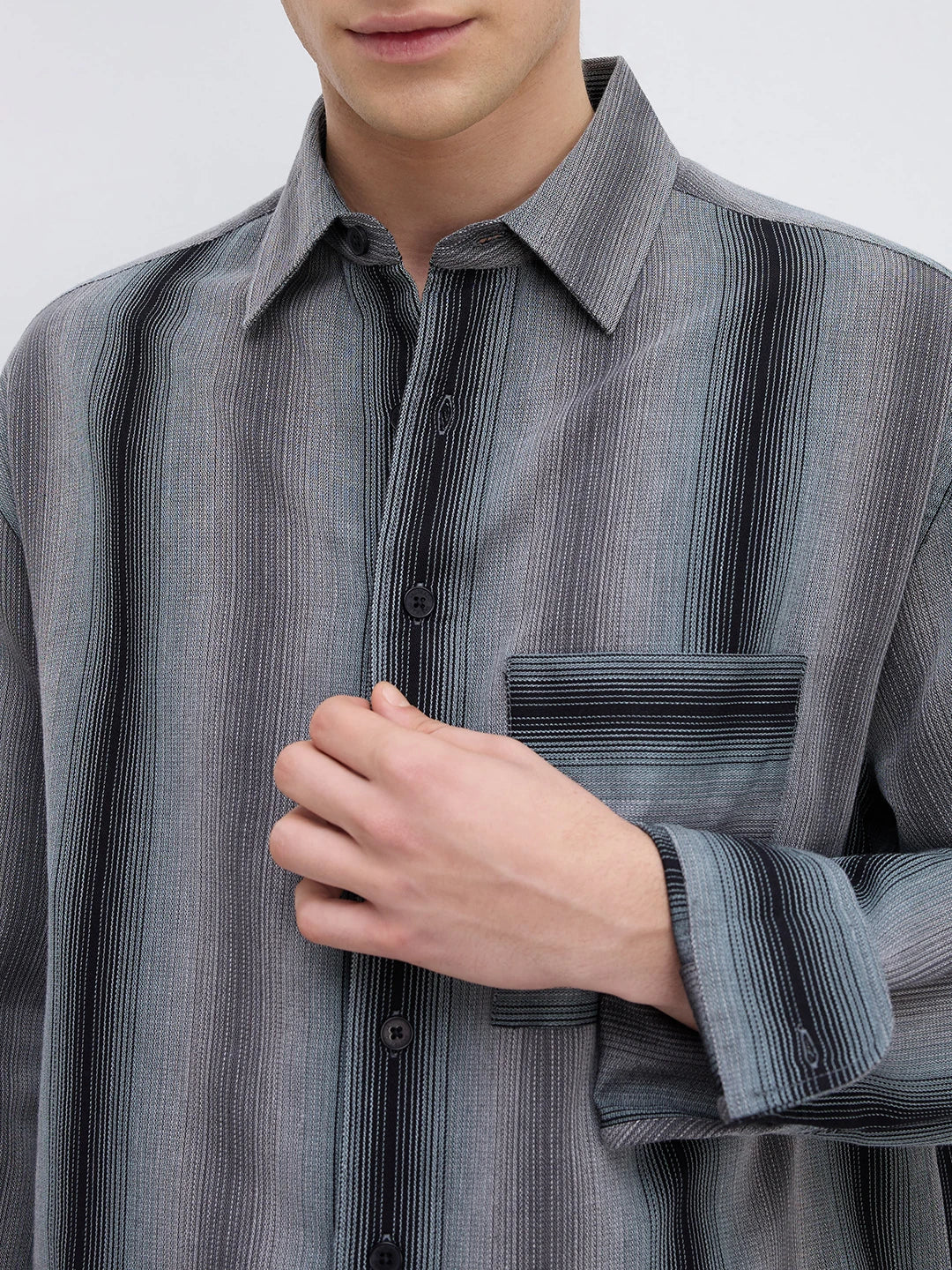 Distinctive Graphite Grey Contrastline Boxy Fit Crop Shirt