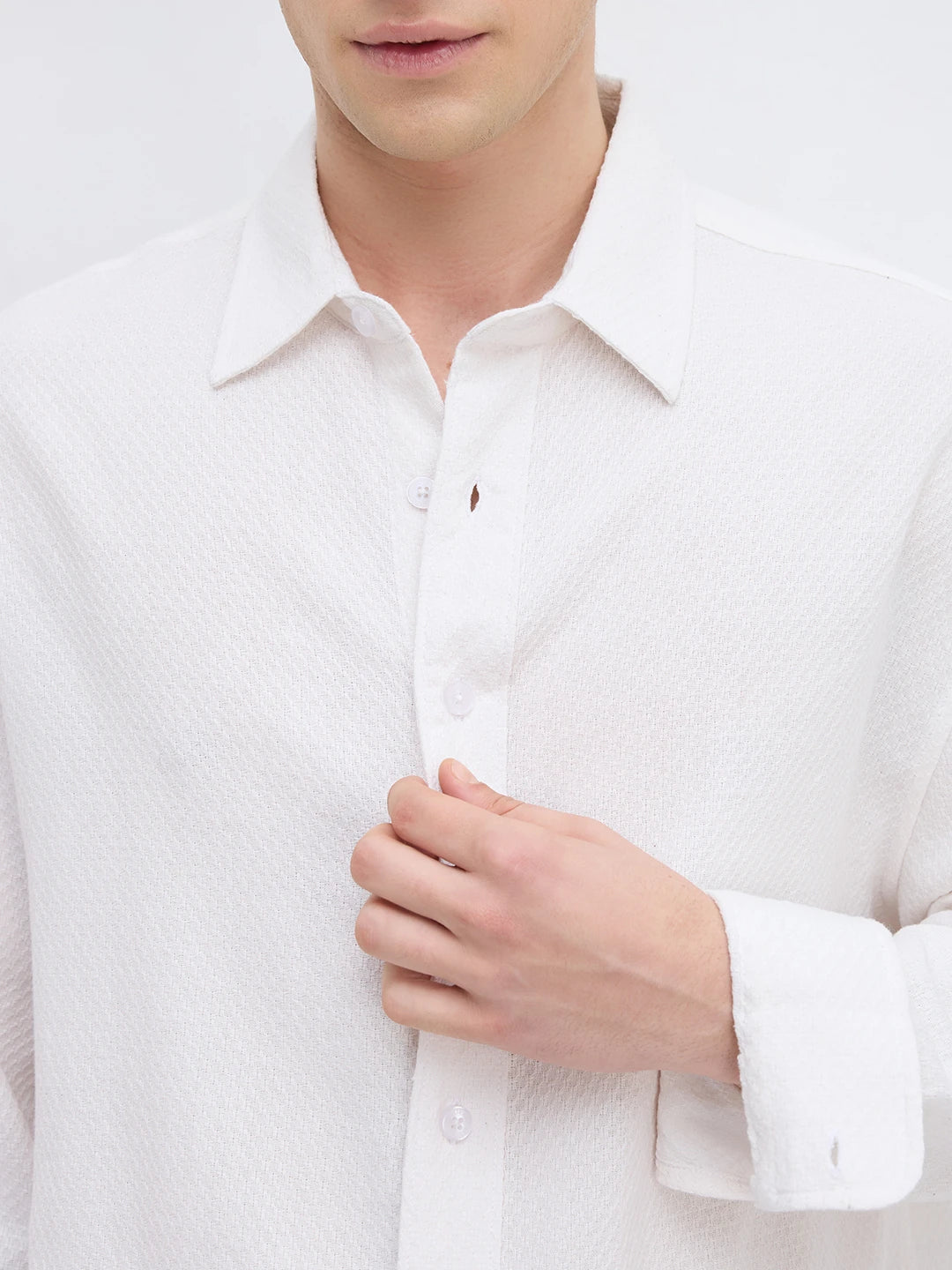 Frost White Diamond Textured Boxy Fit Crop Shirt