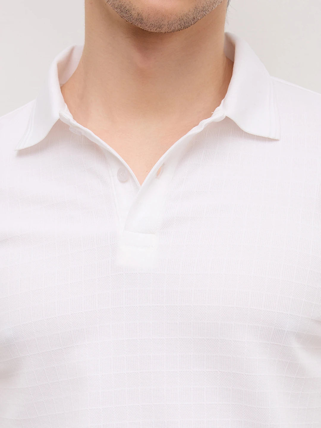 Cloud White Checks Weave Polo Tee
