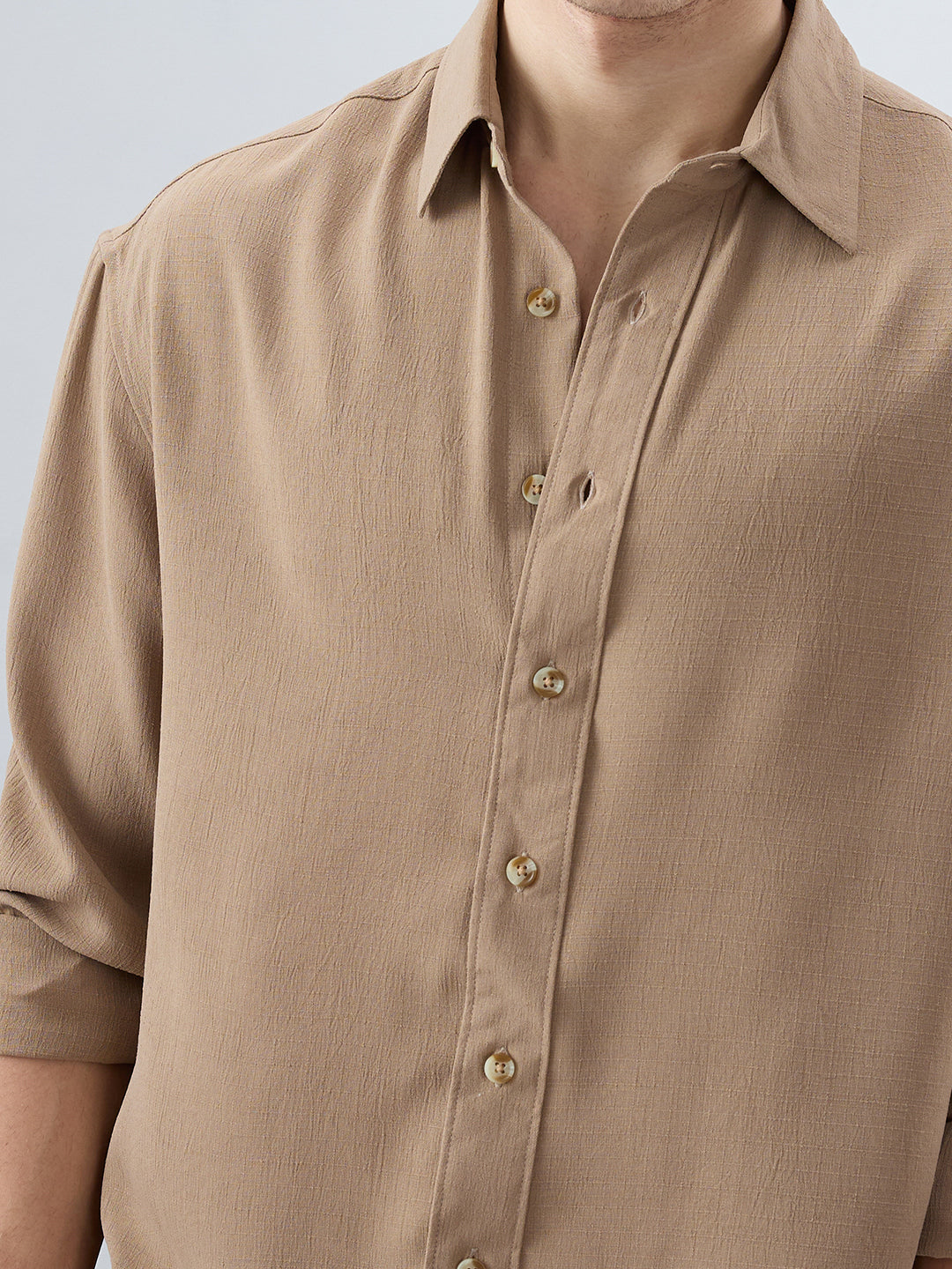 Khaki Olive Fine Grid Textured Boxy Fit Oversized Shirt