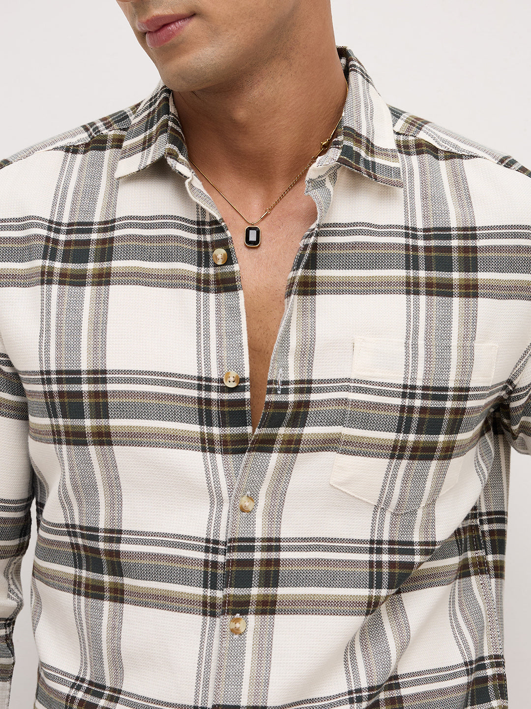 Classic White Broad Checks Shirt