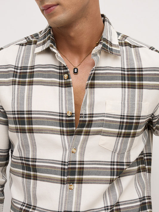 Classic White Broad Checks Shirt
