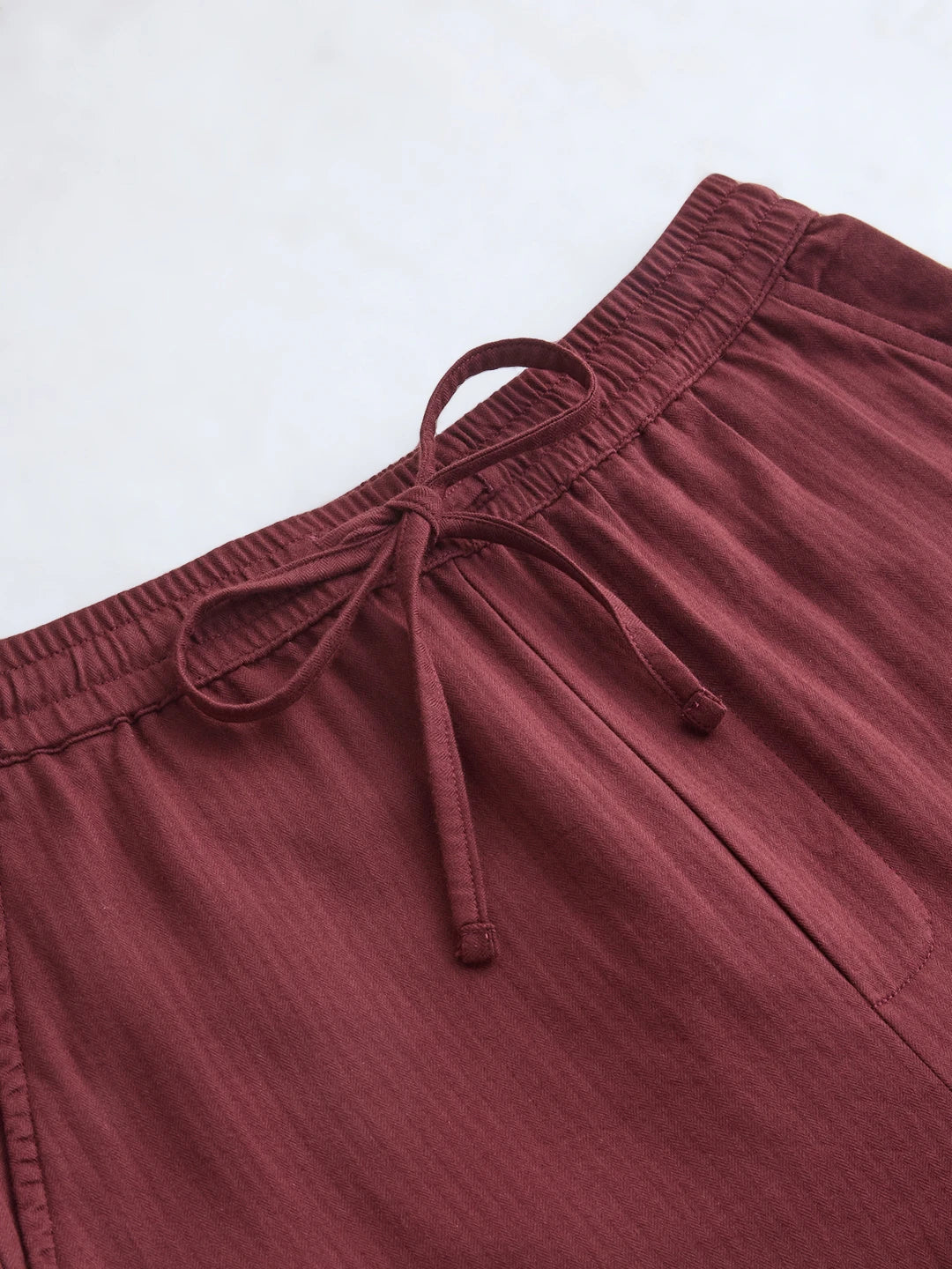 Maroon Herringbone Textured Straight Fit Trousers