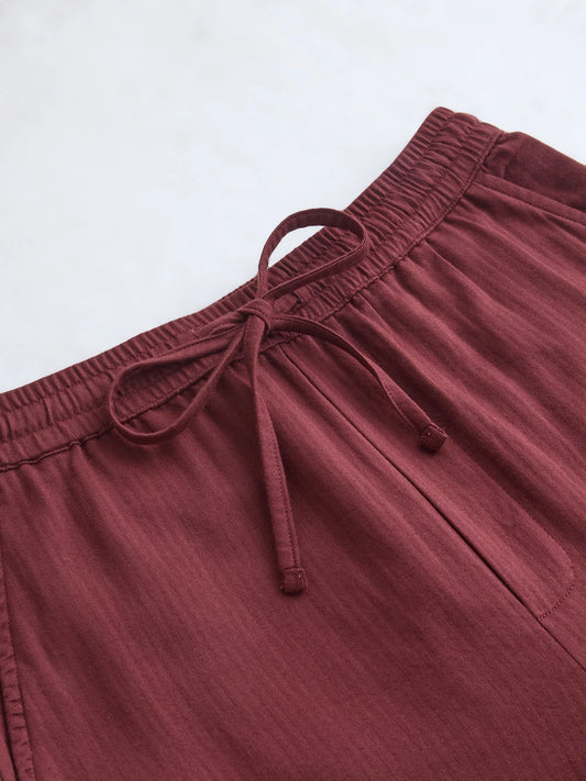Maroon Herringbone Textured Straight Fit Trousers