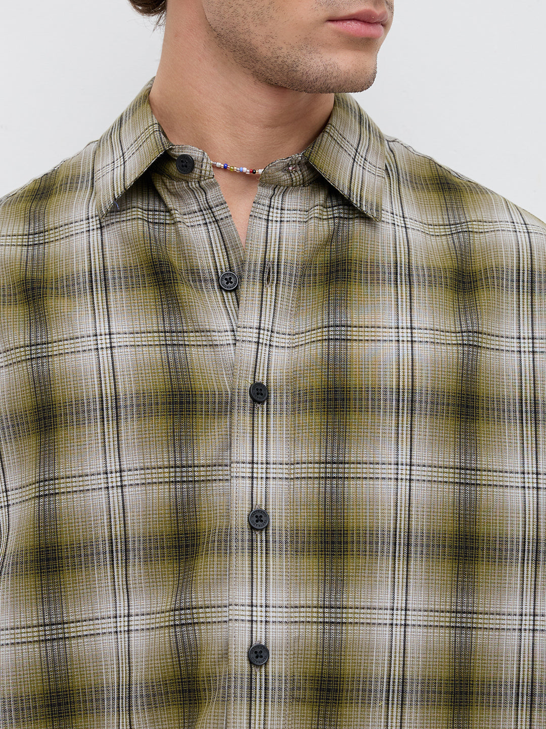 Forest Echo Plaid Checks Boxy Fit Crop Shirt