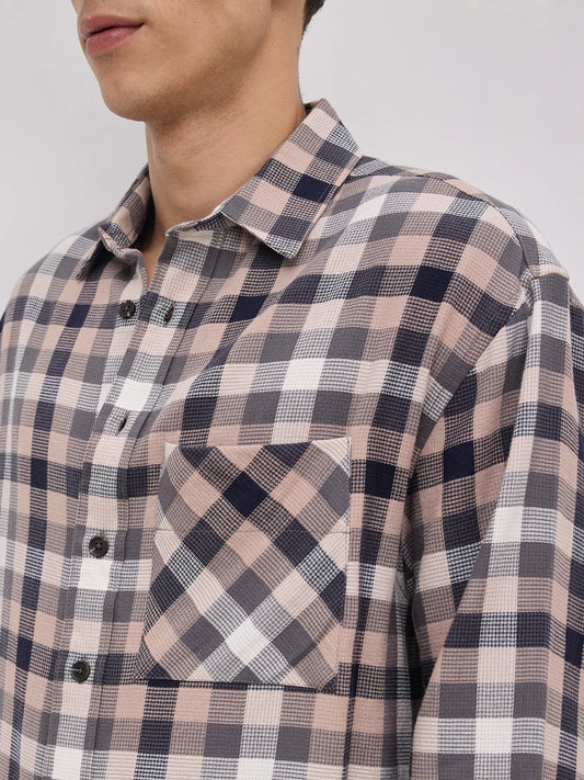 Vintage Multicolor Block Checks Boxy Fit Crop Shirt