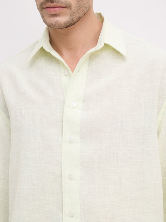 Soft Willow Mist Sheer Weave Boxy Fit Crop Shirt