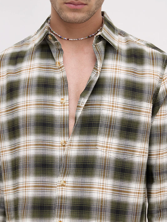 Premium Olive & White Crosscheck Shirt