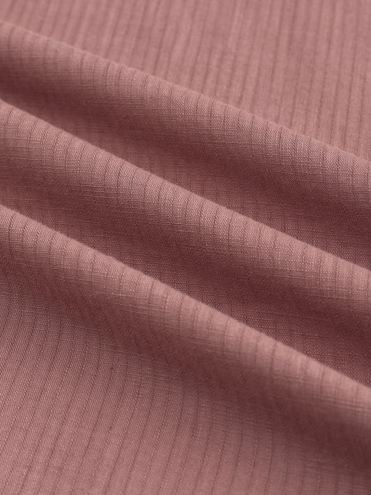 Dusty Brownish Pink Airy Striped Weave Boxy Fit Crop Shirt