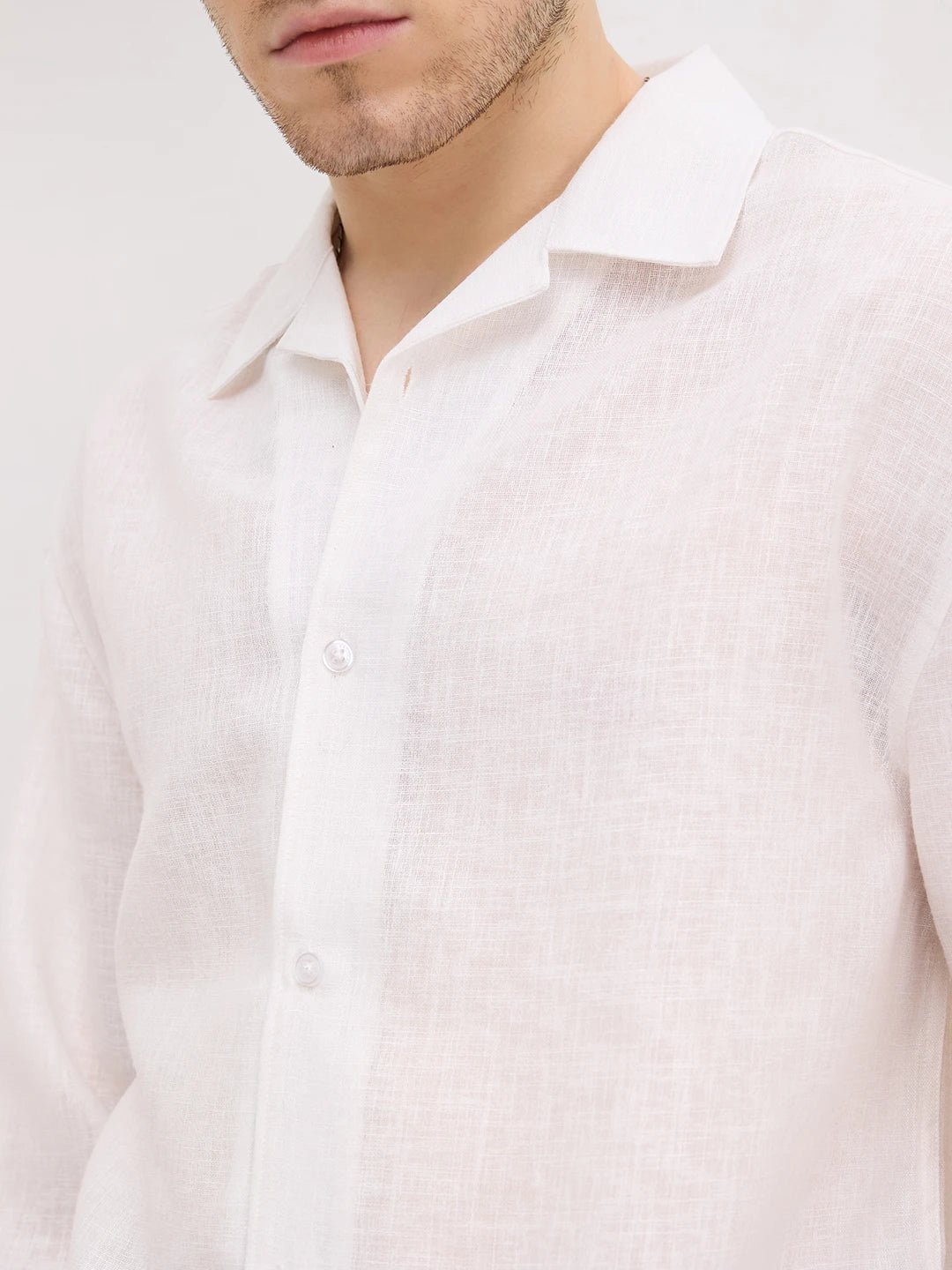 Off-White Sheer Textured Notch Collar Oversized Vacation Shirt