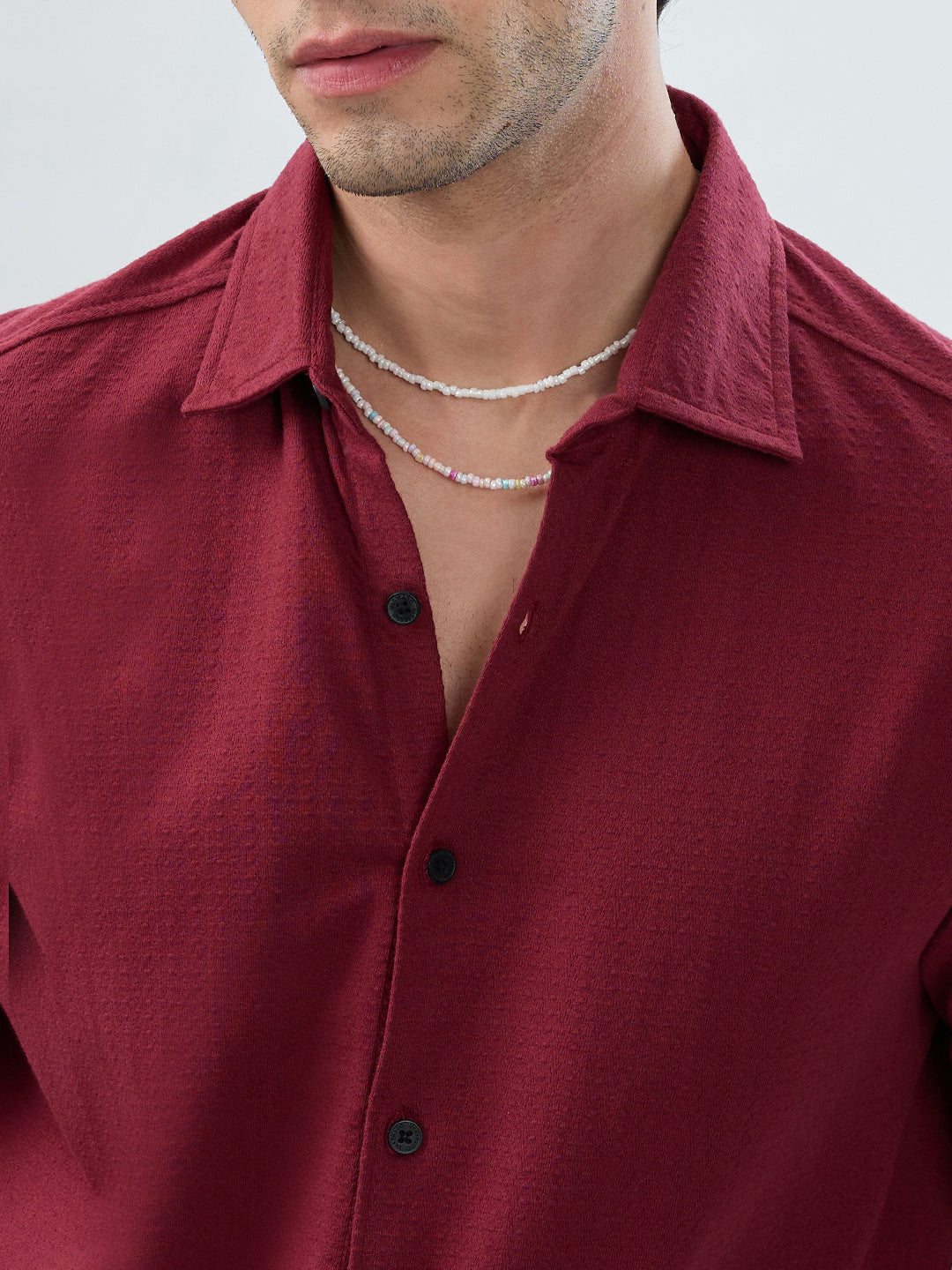 Berry Red Subtle Textured Knit Shirt