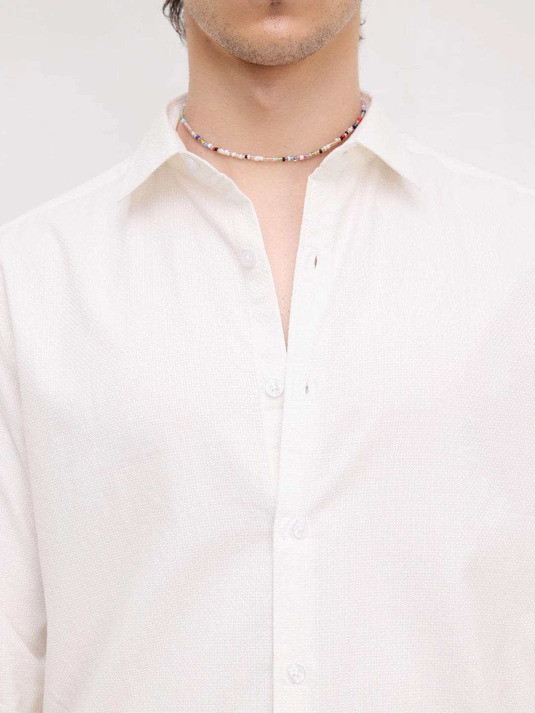 Luxe White Basket Weave Shirt