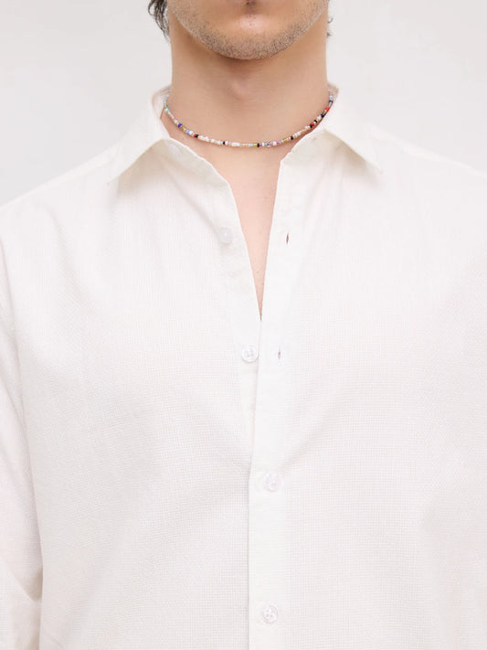 Luxe White Basket Weave Shirt