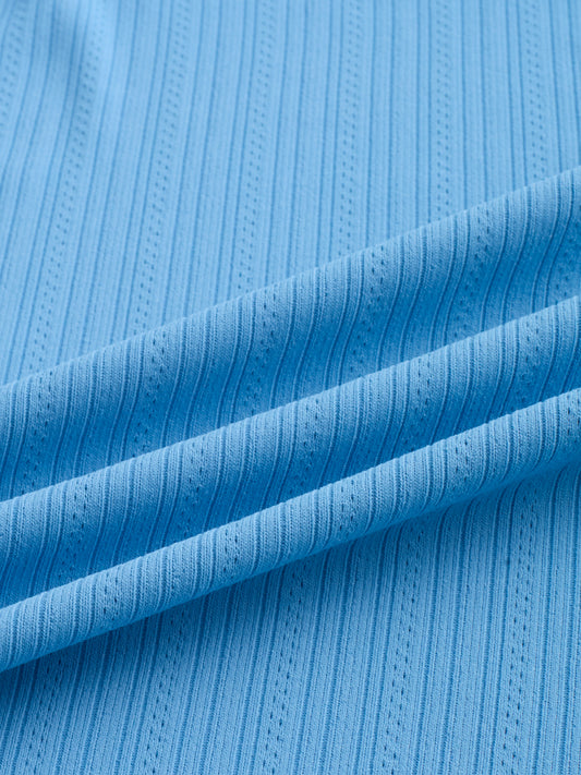 Sky Blue Fine Vertical Ribbed Knitted Shirt