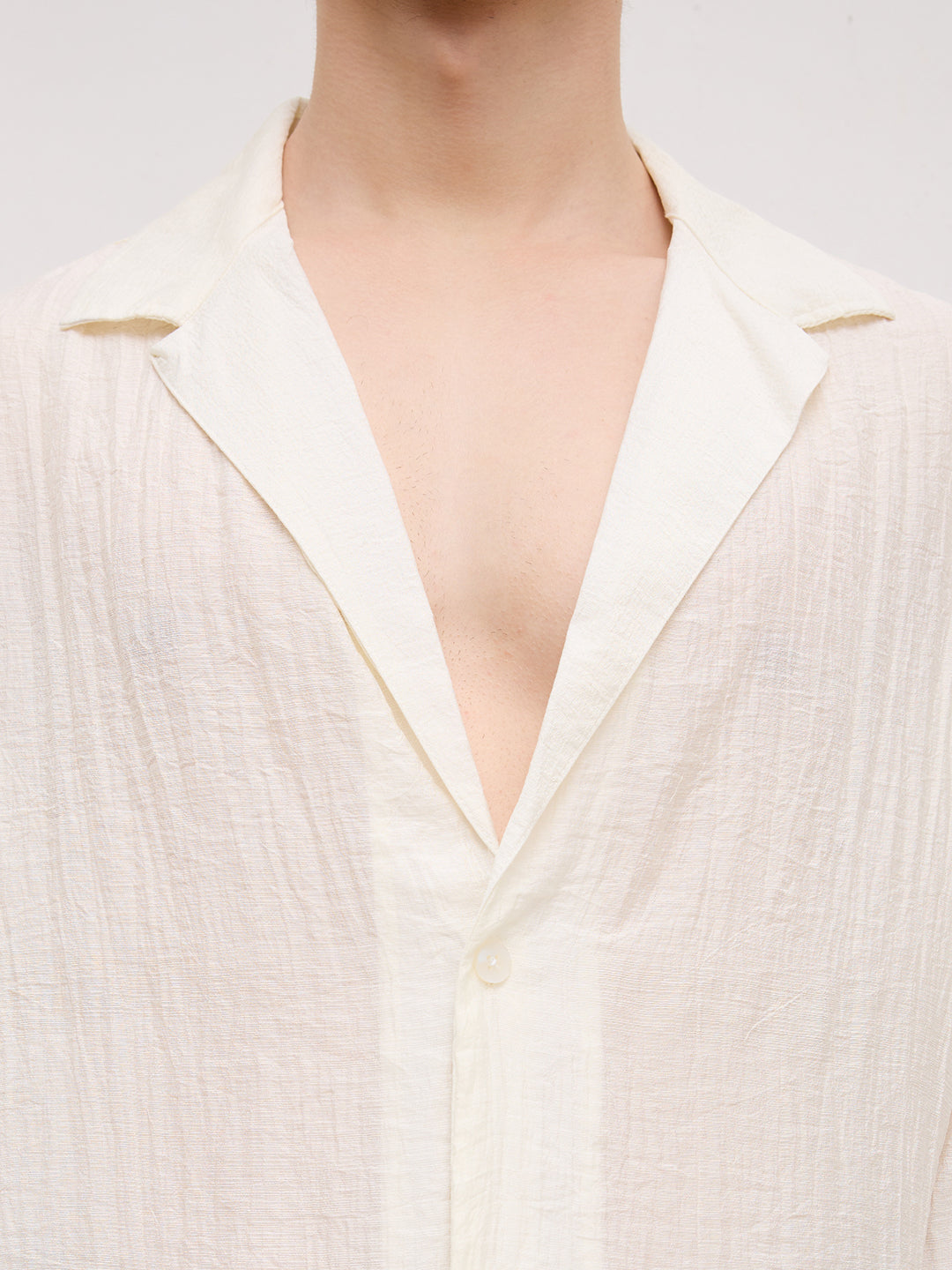 Off- White Pearl Crinkled Resort Collar Oversized Shirt