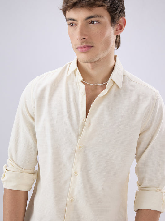 Pearl Cream Micro Grid Weave Textured Shirt
