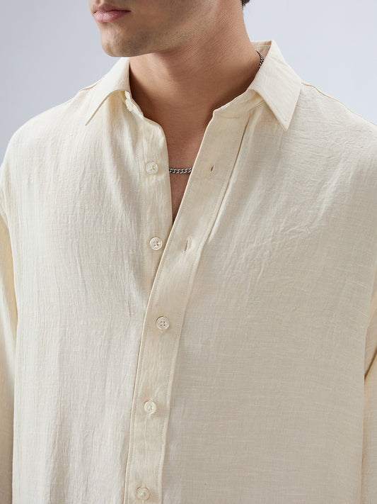 Cream Breeze Minimal Textured Boxy Fit Crop Shirt