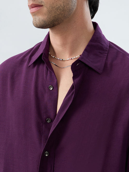 Majestic Purple Soft Sheer Boxy Fit Crop Shirt