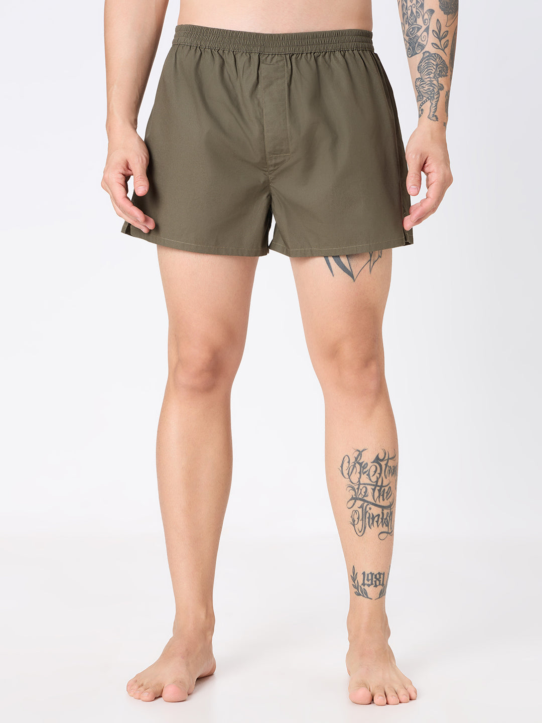 Solid Olive & Beige Slub Textured Boxers