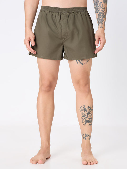 Solid Olive & Beige Slub Textured Boxers