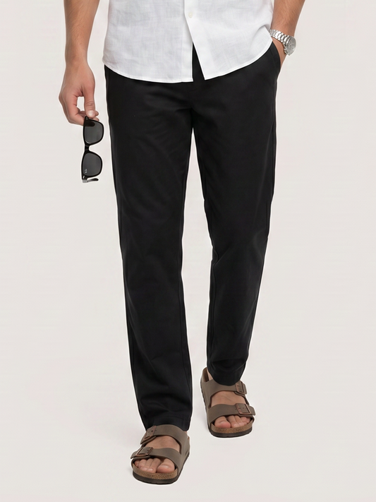 Solid Black Tapered Trousers