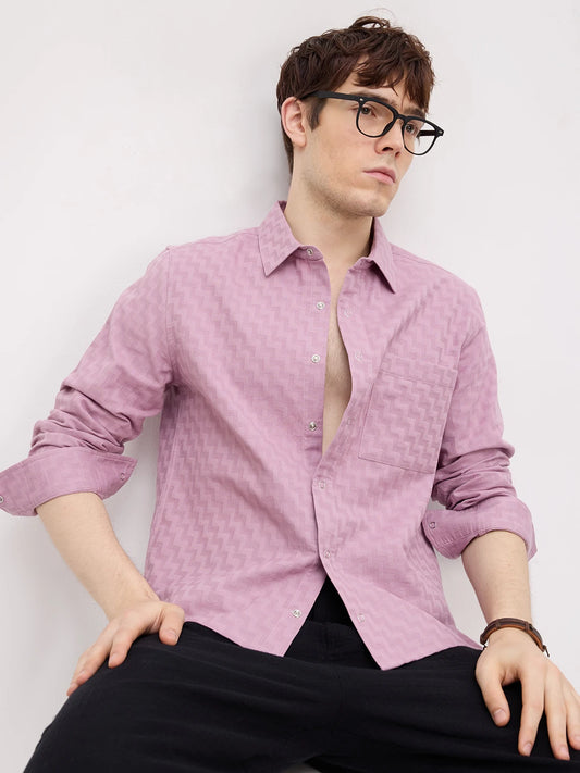 Luxe Mauve Pink Maze Textured Straight Hem Crop Shirt