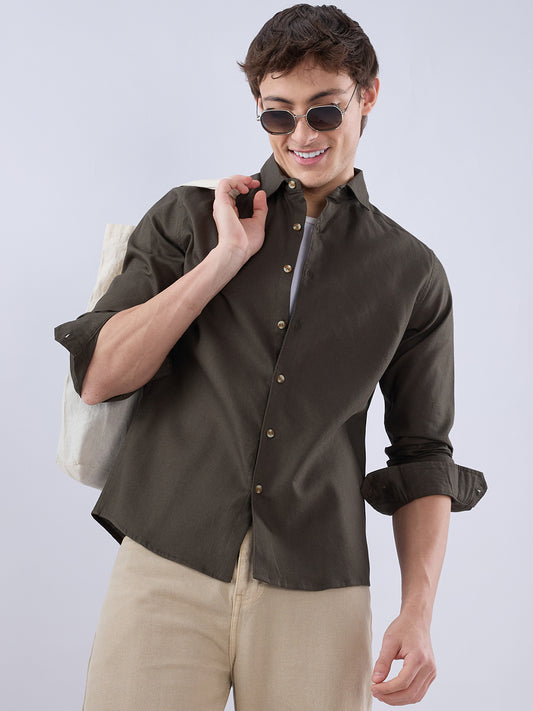 Deep Olive Refined Textured Shirt