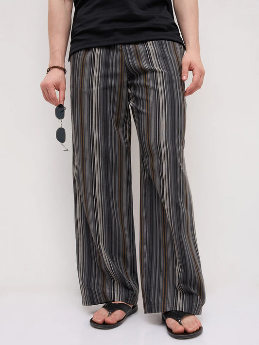 Graphite Grey Multi- Striped Wide Leg Trousers