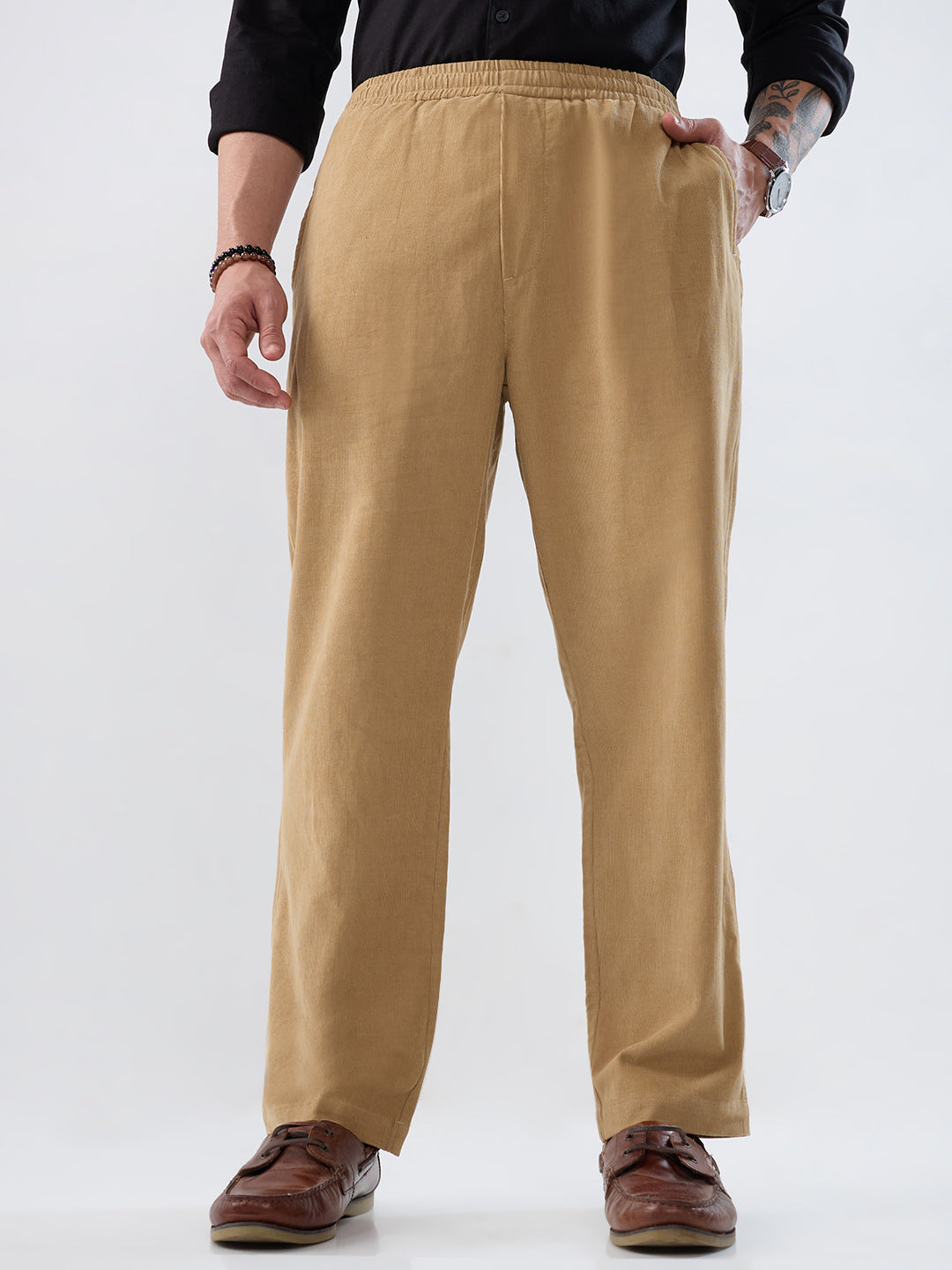 Death Valley Beige Corduroy Tapered Trousers