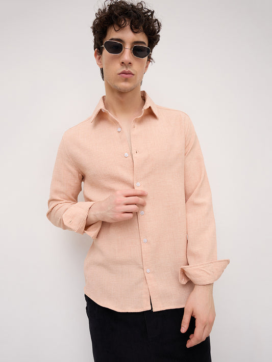 Classic Peach Slub Textured Everyday Shirt