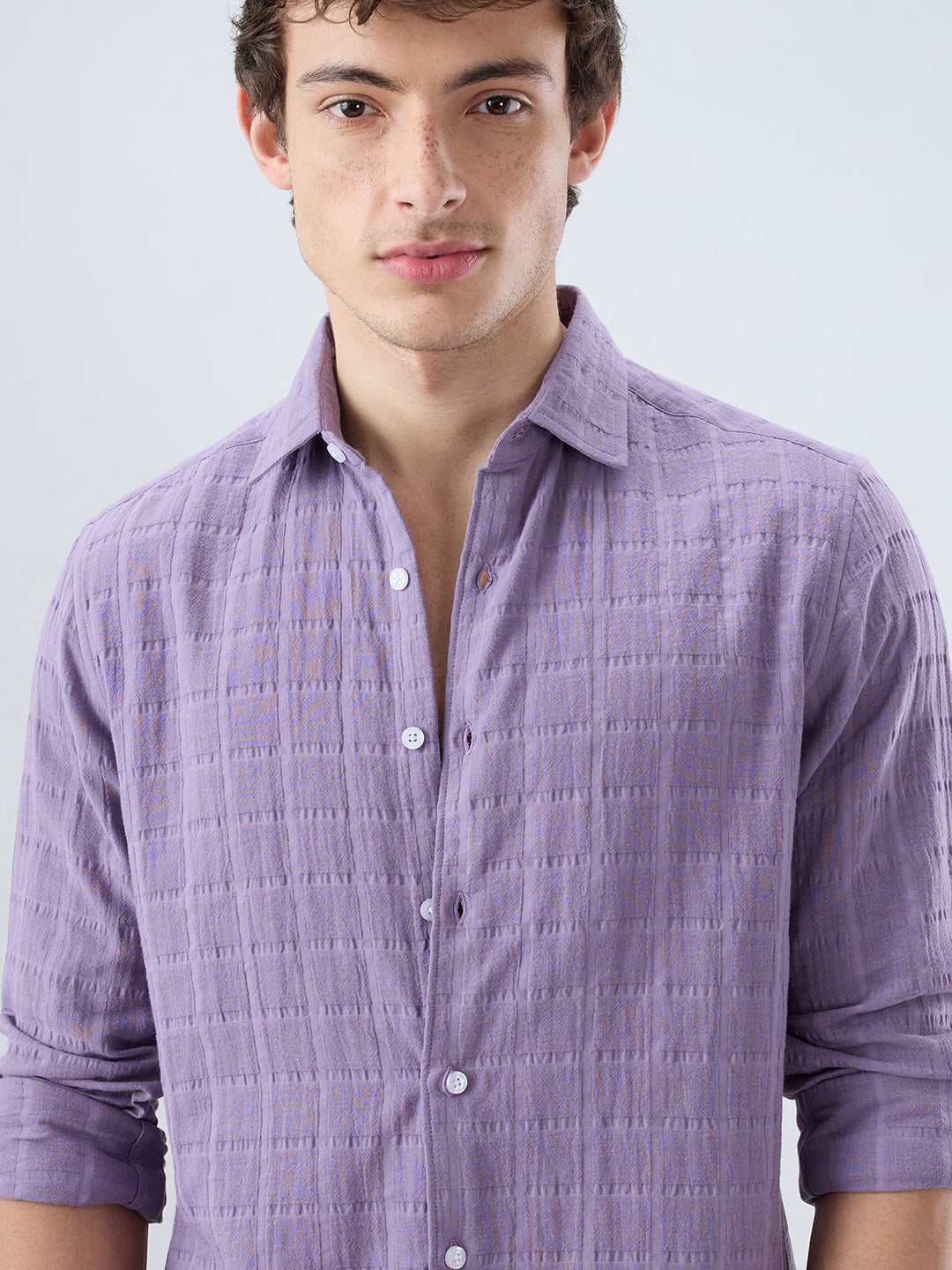Dusky Lavender Box Weave Double Cloth Seersucker Shirt